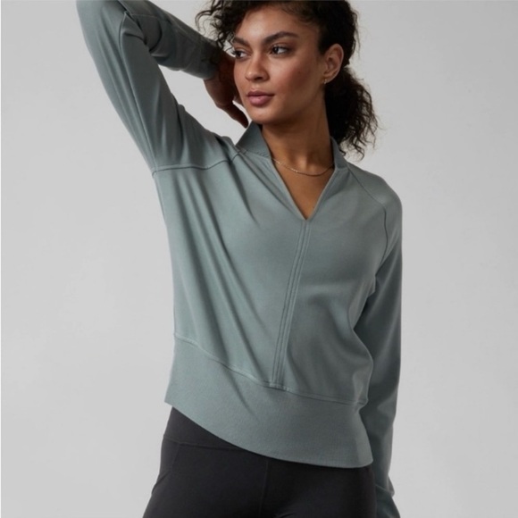 ATHLETA Eastbound V-Neck Stretch Ponte Sweatshirt Athleisure - Picture 1 of 11